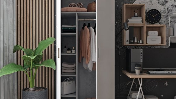 Шкаф для одежды Дорос Кен бетон/белый Двухдверная 90 см 3