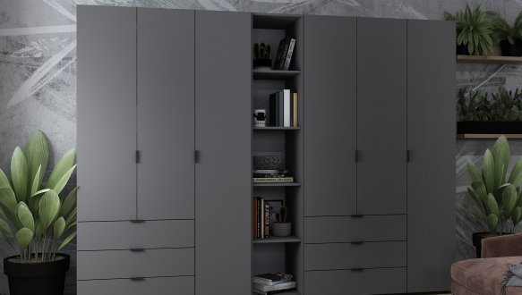 Шкаф для одежды Дорос Гелар графит 6 дверной с пеналом 292,4 см