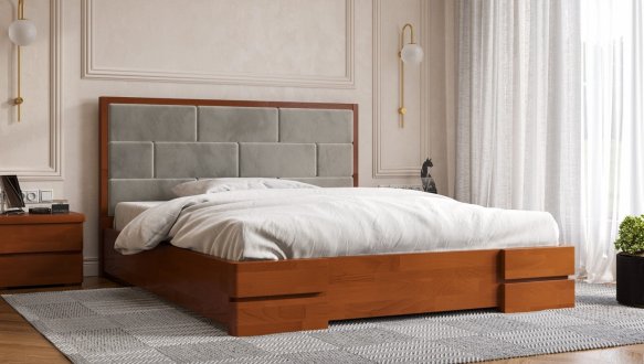 Ліжко дерев'яне з м'якою вставкою ArborDrev Тоскана з підйомним механізмом та нішею для білизни Сосна / Бук 7