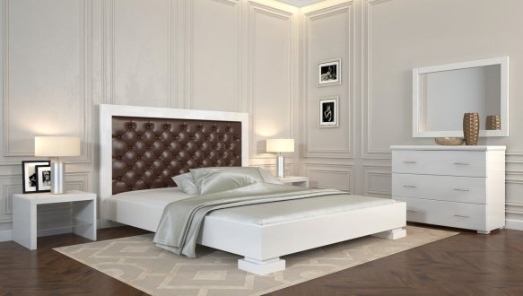 Ліжко дерев'яне з м'якою вставкою ArborDrev Подіум Білий Сосна / Бук 0