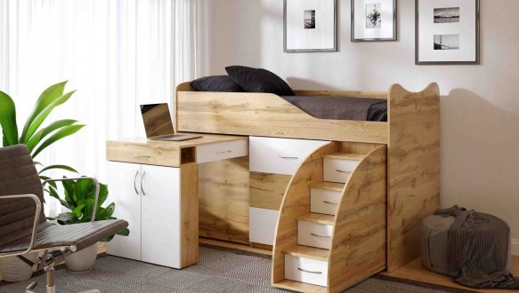 Ліжко кімната зі столом №5 Viorina deko Корпус Дуб Тахо 1