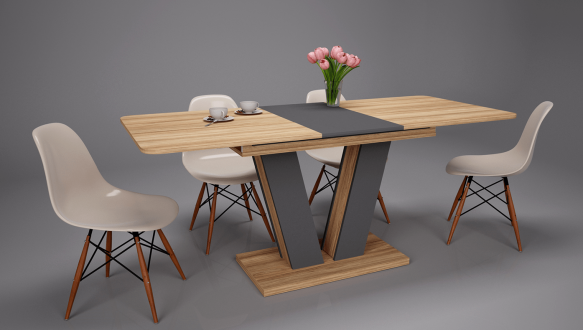 Стіл Torino Wood/Торіно Вуд Інтарсіо Блеквуд Ячмінний/Графіт Розкладний 140/180 см 6