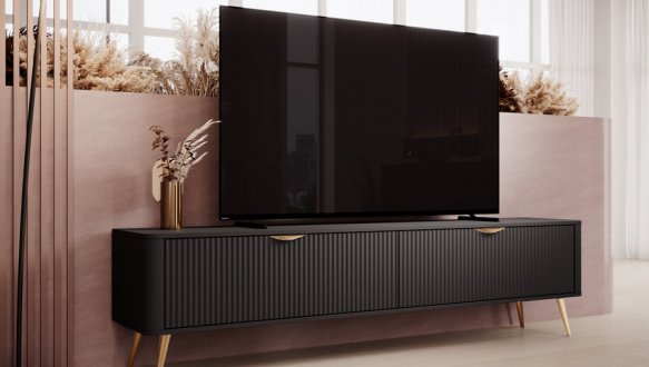 Тумба під ТВ Lante/Ланте RTV200 2D Чорний золоті ніжки Perfect Home Ширина 200 см