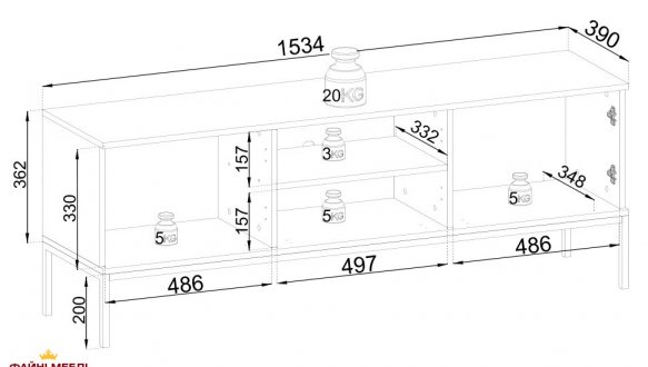 Тумба под ТВ Сенто/Sento RTV154 Чёрный/дуб вотан Perfect Home Ширина 153 см 4