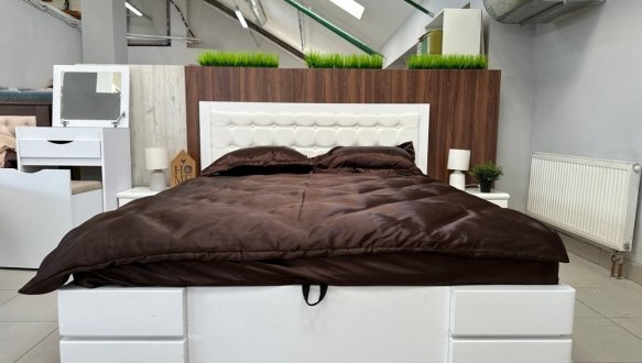 Ліжко дерев'яне з м'якою вставкою ArborDrev Рената Люкс з підйомним механізмом та нішею для білизни Сосна / Бук Білий 2