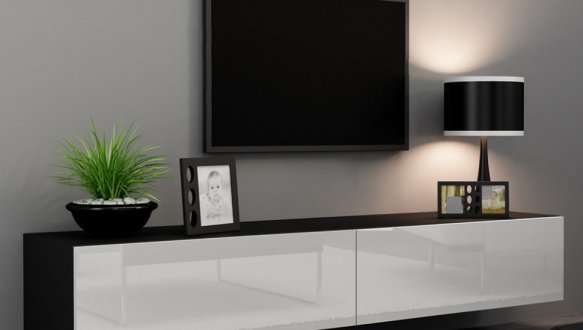 Тумба під ТВ Vigo/Віго RTV180 Чорний мат/Білий глянець Cama Ширина 180 см