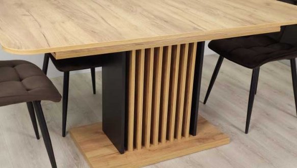 Стіл обеденный раскладной TREND D-C MAX Интарсио Дуб Крафт Золотой/Черный 160/210 см 1