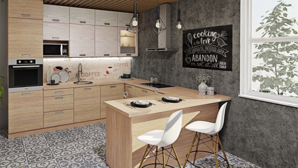 Модульная кухня Хай-тек з деревяной текстурой 11