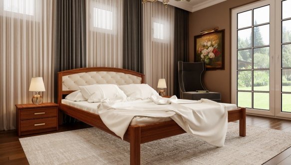 Кровать двуспальная деревянная с мягкой вставкой ЧДК Британия массив Ольха