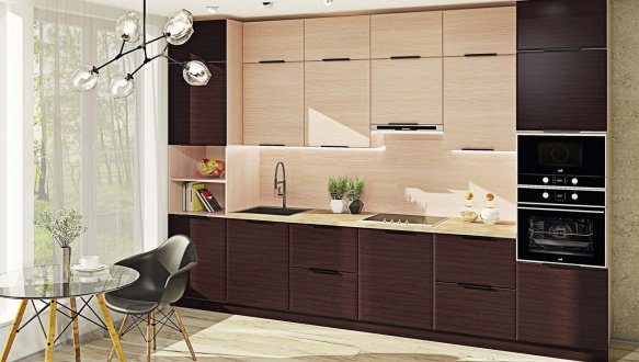 Модульная кухня Хай-тек з деревяной текстурой 14