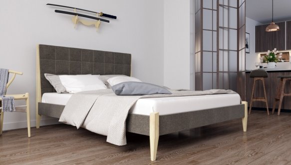 Кровать двуспальная деревянная с мягкими вставками ЧДК Токио Щит Ольха 4