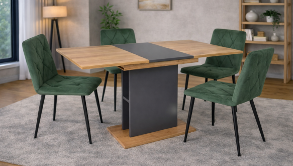 Стіл обідній Stoun / Стоун Інтарсіо Дуб крафт золотий/Антрацит Розкладний 100/135 см