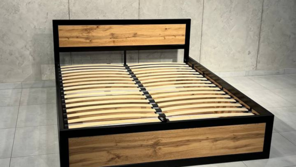 Кровать LOFT с подъёмным механизмом Дуб Сонома / Чёрный мат MebliRoMax