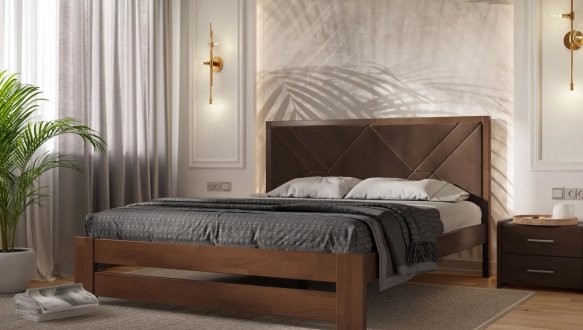 Ліжко дерев'яне з м'якою вставкою ArborDrev Симфонія Преміум Сосна / Бук 2