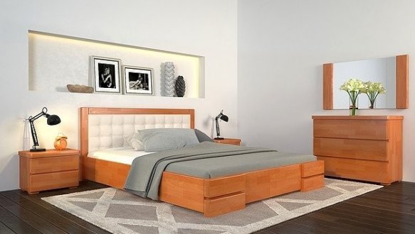 Кровать деревянная ArborDrev Регина Люкс с подьемным механизмом и нишей для белья Сосна / Бук 11