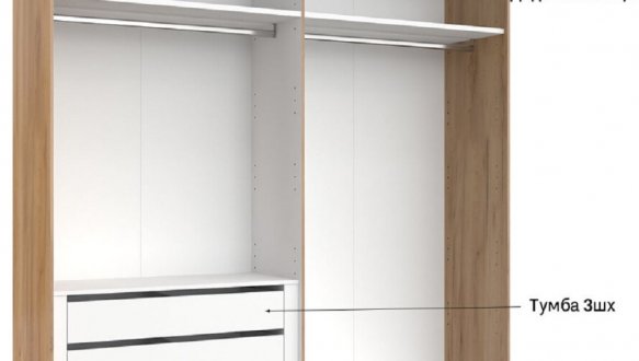 Шкаф-купе с зеркалом Миромарк Луна 2 дверный дуб крафт 250 см 2