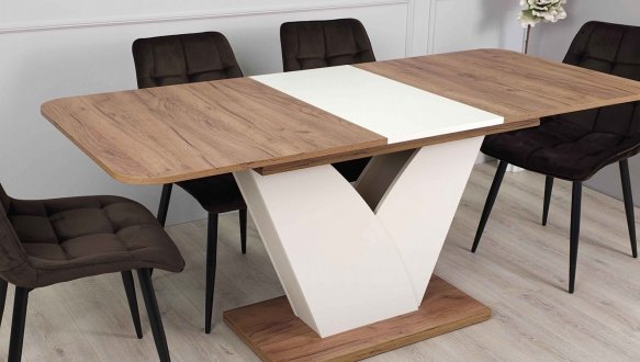 Стіл Volt Інтарсіо Дуб Крафт Табако/Мигдаль Розкладний 140/180 см 0