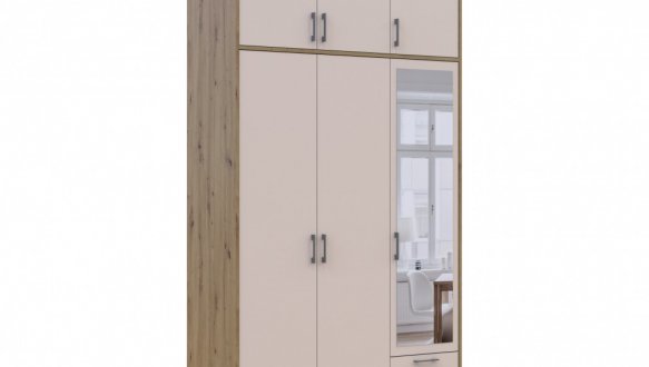 Шкаф для одежды Дорос Ронди кашемир с высокой антресолей и зеркалом 3-дверный 121 см 3