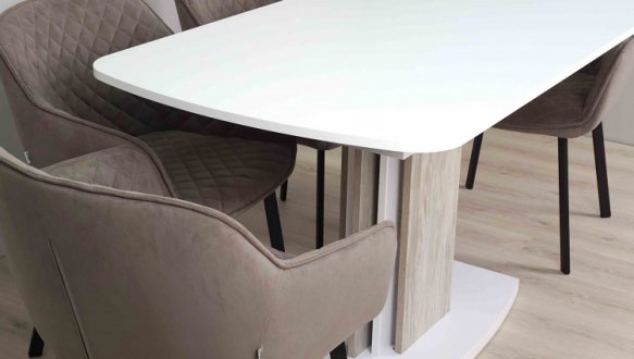 Стіл Fenix/Фенікс Інтарсіо Атрвуд Темний/Білий Діамант Розкладний 140/180 см 9