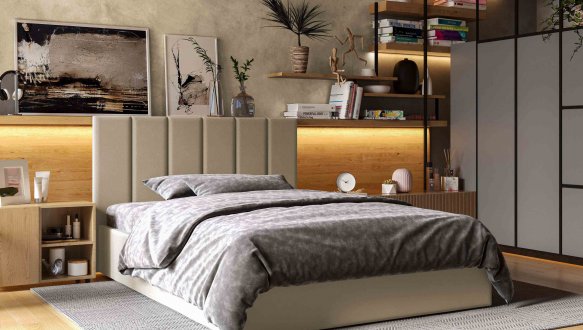 Ліжко м'яке двоспальне Віоріна Деко Лайн з підйомним механізмом та нішею для білизни