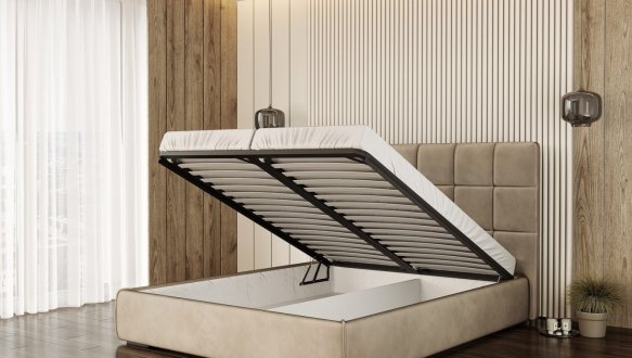 Ліжко м'яке двоспальне Лев Сантьяго з підйомним механізмом та нішею для білизни 4