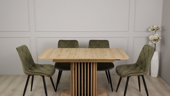 Обеденный стол CASANDRA Интарсио Дуб артизан / Черный Раскладной 140/180 см 0