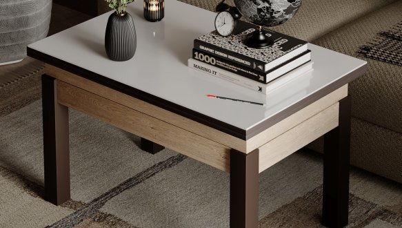 Стол-трансформер B-Fly Glass Дуб Экспрессив песочный/Венге ноги/Белое стекло