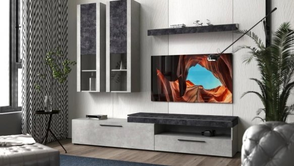 Стенка Личи Бетон стайл / Бетон темный 0