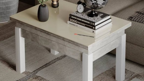 Стол-трансформер B-Fly Glass Art In Head Ателье светлый/Белые ноги/Жемчужина белая стекло 5