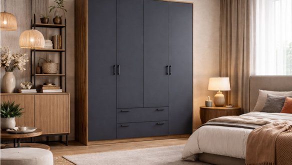 Шафа Doros Ронді 4-дверна з шухлядами 160 см Дуб Артізан / Графіт