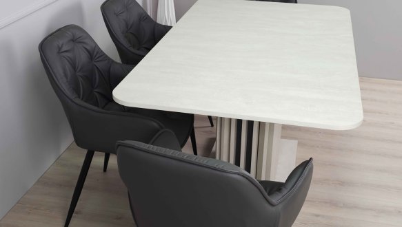 Стол Cassandra MAX Интарсио Шелковый Камень/Антрацит Раскладной 160 см 6