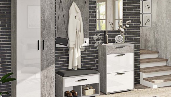 Модульний передпокій Комфорт Меблі ВТ-4072 Вендо Бетон / Білий глянець