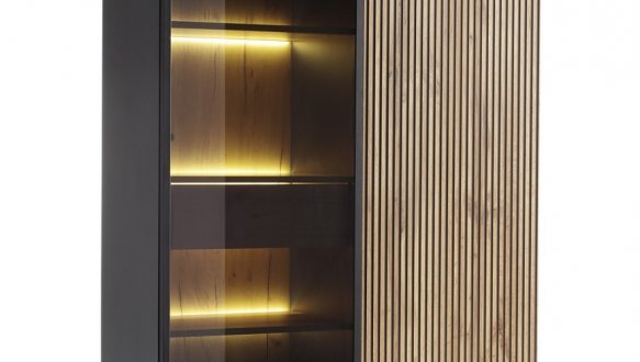 Вітрина висока Сенто / Sento WTSZ104 з підсвіткою Чорний/дуб вотан Perfect Home ширина 103 см. 6