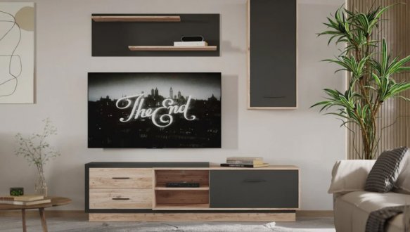 Стенка Ремо Дуб сан-ремо светлый / Антрацит