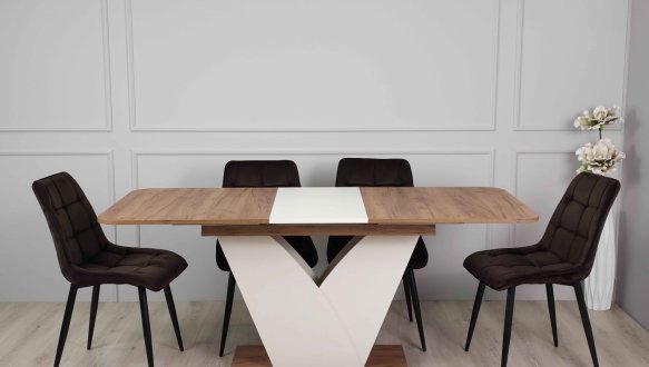 Стіл Volt Інтарсіо Дуб Крафт Табако/Мигдаль Розкладний 140/180 см