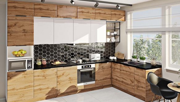 Модульная кухня Хай-тек з деревяной текстурой 20