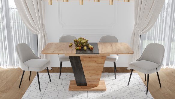 Стол кухонный раскладной FOREST D/A Интарсио Дуб Крафт Золотой/Ателье Темный 120/160 см