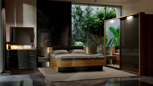 Модульная спальня Luna/Луна Миромарк Дуб крафт/Мат лава