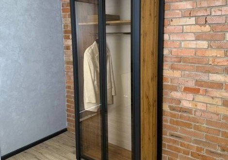 Шкаф 2Д LOFT Стекло Дуб сонома / Чёрный мат MebliRoMax 1