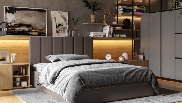 Ліжко м'яке двоспальне Віоріна Деко Лайн з підйомним механізмом та нішею для білизни 2