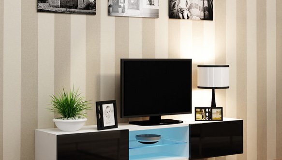 Тумба під ТВ Vigo/ Віго RTV180 Білий мат/Чорний глянець Cama Ширина 180 см