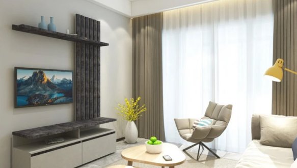 Стінка Елліс з декоративними рейками Бетон стайл/бетон темний