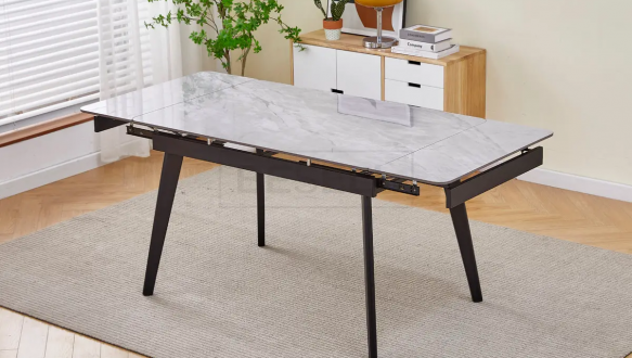 Стол OSLO CERAMIC Интарсио серый глянец/черный каркас Раскладной 120/180 см