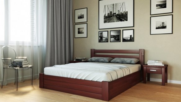 Кровать деревянная Лев Жасмин с подьемным механизмом и нишей для белья массив Бук 3