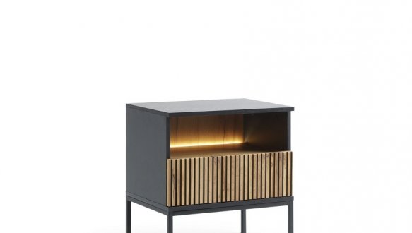 Тумба прикроватная с подсветкой Сенто/Sento S54 чёрный / дуб вотан Perfect Home ширина 53 см. 3