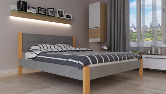 Кровать двуспальная деревянная с мягкими вставками ЧДК Элегант Комби Щит Ольха 3