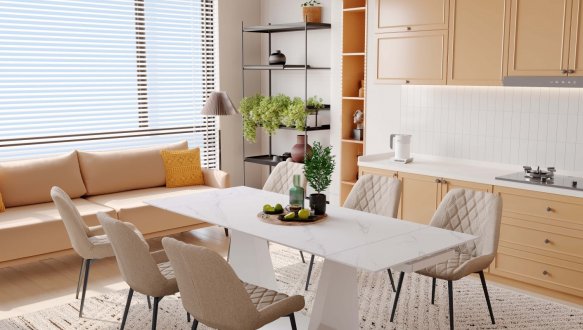 Стол Edmund (140-200 см) Snow White Matt / White legs 1