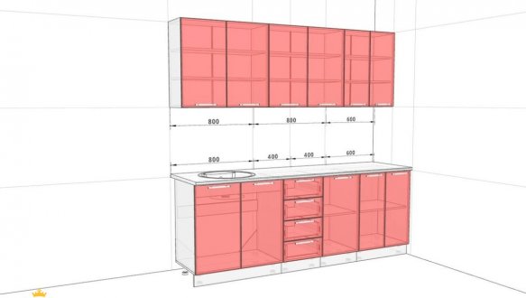 Кухонный комплект Окрашенный высокий глянец 2,2м 1