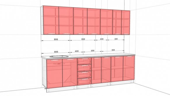 Кухонный комплект Окрашенный высокий глянец 2,6м 1