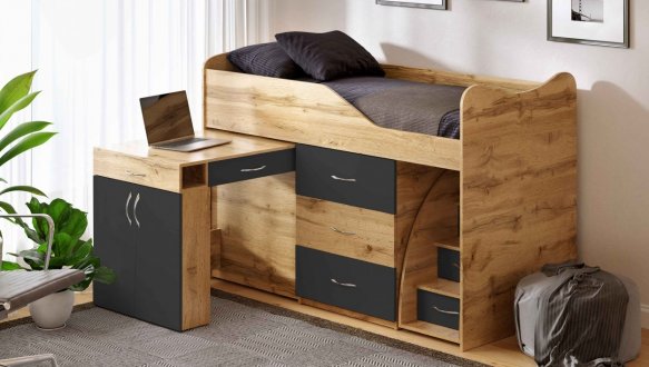 Ліжко кімната зі столом №5 Viorina deko Корпус Дуб Тахо 5